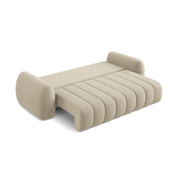 Jasnobrązowa sofa rozkładana z materiału bouclé ze schowkiem 266 cm Pele – Makamii-image-4