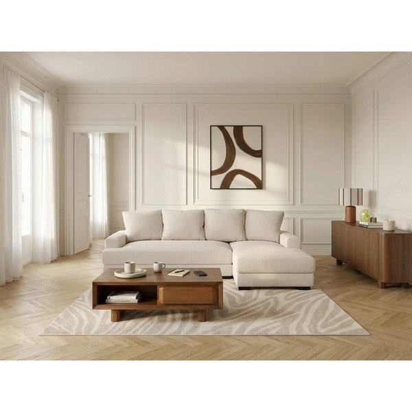 Beżowy sztruksowy rozkładany/ze schowkiem narożnik (prawostronny/z szezlongiem) Campi – Bobochic Paris-image-1