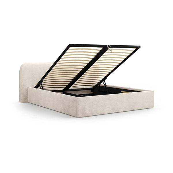 Beżowe tapicerowane łóżko dwuosobowe ze schowkiem i stelażem 140x200 cm Elizabeth – Micadoni -image-2
