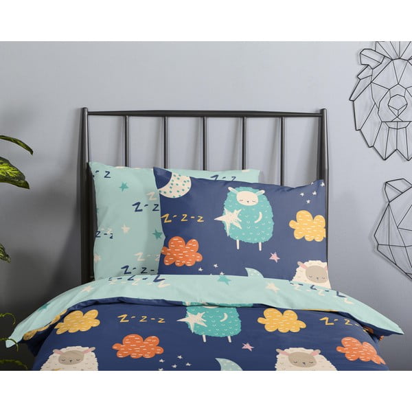 Niebieska bawełniana pościel dziecięca jednoosobowa 140x220 cm Sheep – Good Morning-image-2