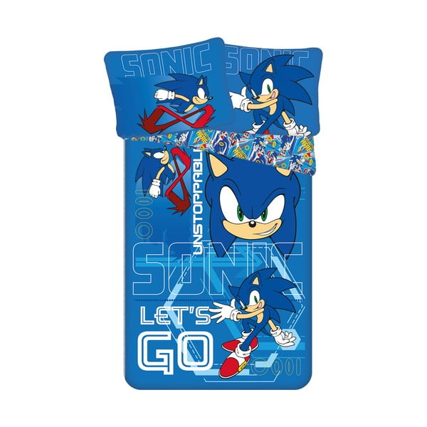 Niebieska bawełniana pościel dziecięca jednoosobowa 140x200 cm Sonic "Let´s go" – Jerry Fabrics