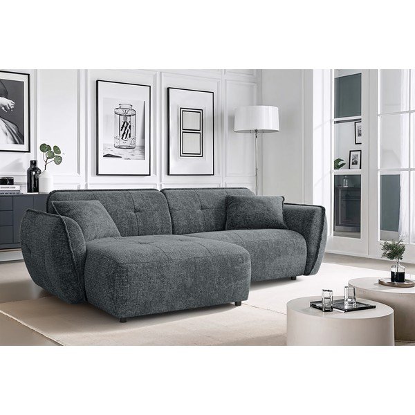 Ciemnoszary narożnik z tkaniny szenilowej (lewostronny/z szezlongiem) Nelia – Ropez-image-1