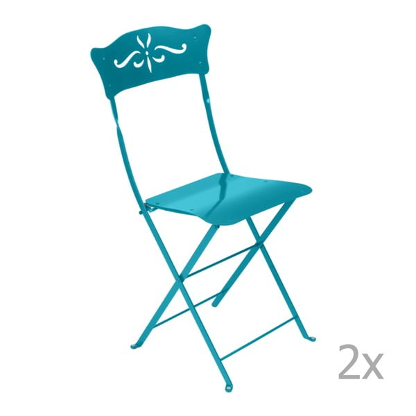 Zestaw 2 niebieskich składanych krzeseł ogrodowych Fermob Bagatelle
