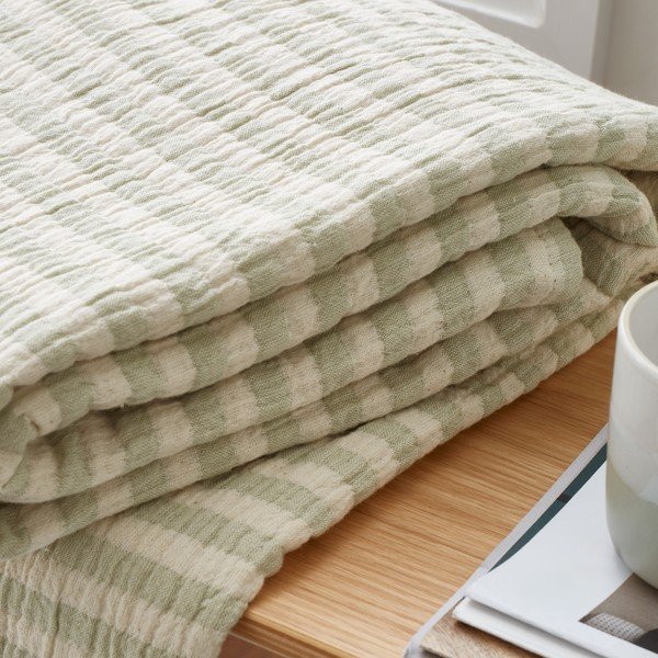 Zielony bawełniany koc 150x200 cm Cotton Muslin Stripe – Bianca-image-1