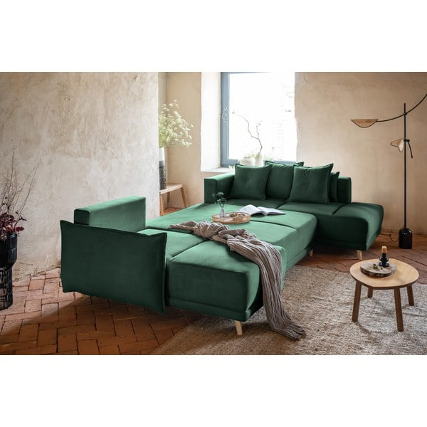 Zielony sztruksowy rozkładany narożnik (prawostronny/w kształcie litery U) Lazy Lukka – Miuform-image-4