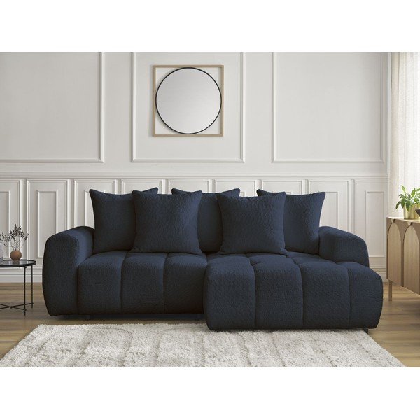 Niebieski rozkładany narożnik z materiału bouclé ze schowkiem (prawostronny/z szezlongiem) Roxelane – Bobochic Paris-image-1