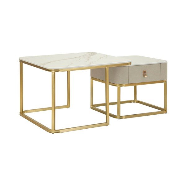 Stoliki w kremowo-złotym kolorze w dekorze marmuru zestaw 2 szt. 50x70 cm Beauty – Mauro Ferretti-image-3