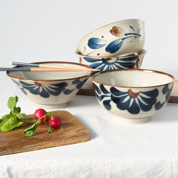 Niebiesko-beżowa porcelanowa miska na ramen 1 l Flower – Rex London-image-2