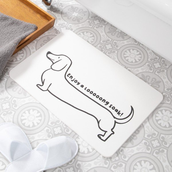 Biały dywanik łazienkowy okrzemkowy (z diatomitu) 39x60 cm Dachshund – Artsy Doormats-image-1