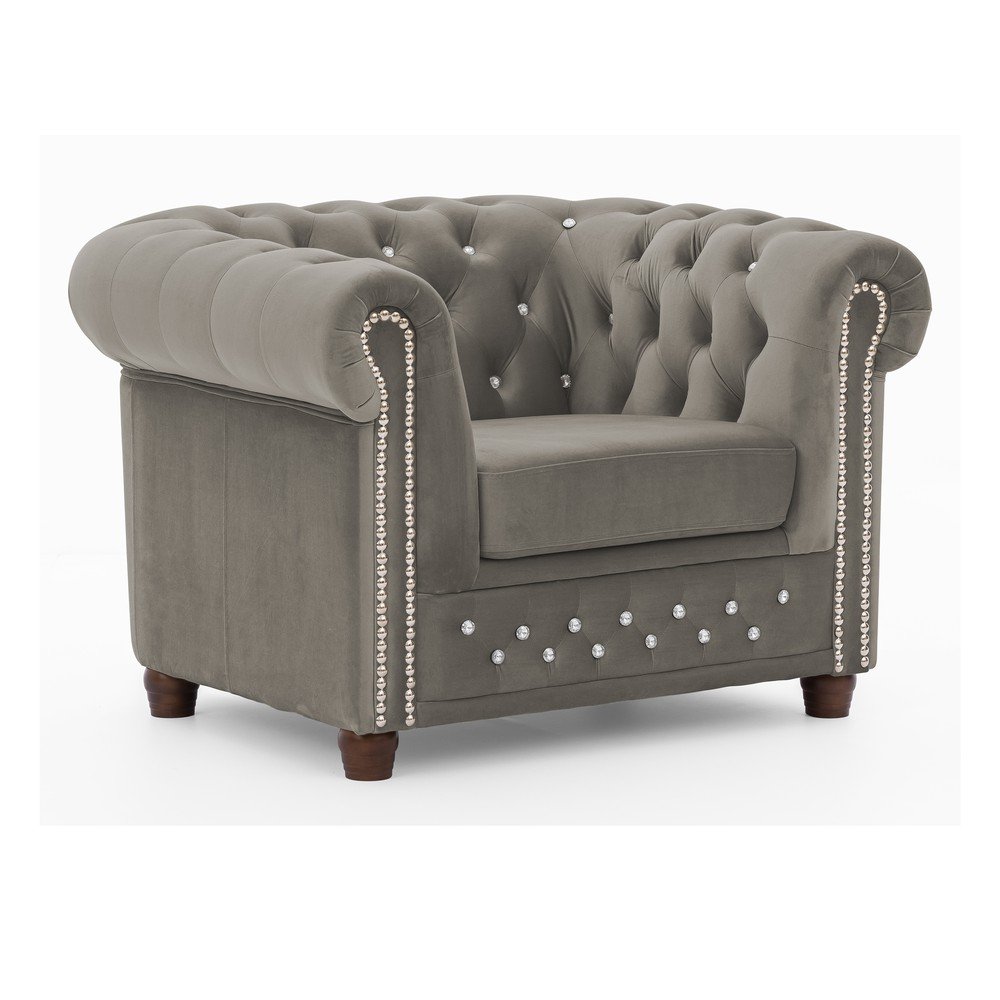 Szary aksamitny fotel typu chesterfield York Blik – Ropez