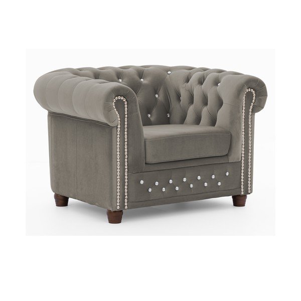 Szary aksamitny fotel typu chesterfield York Blik – Ropez