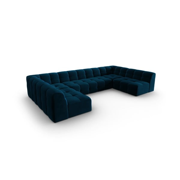Ciemnoniebieski aksamitny narożnik (w kształcie litery "U") Kendal – Micadoni Home-image-3