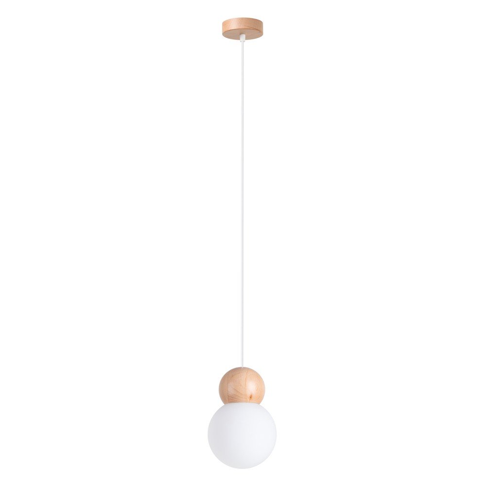 Biała/w naturalnym kolorze lampa wisząca z litego drewna ze szklanym kloszem ø 11 cm Glim – Sollux