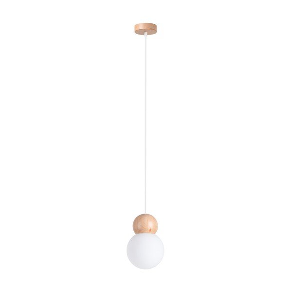 Biała/w naturalnym kolorze lampa wisząca z litego drewna ze szklanym kloszem ø 11 cm Glim – Sollux