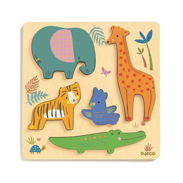 Drewniane puzzle dla najmłodszych Djeco Zwierzątka v dżungli