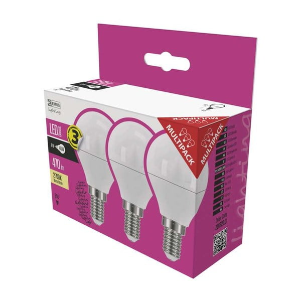 Zestaw 3 żarówek LED EMOS Classic Mini Globe Warm White, 5W E14-image-1