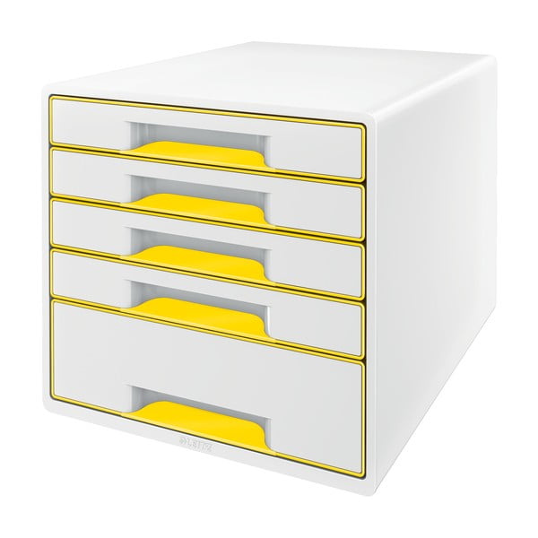 Biało-żółty pojemnik z szufladami Leitz WOW CUBE, 5 szufladek