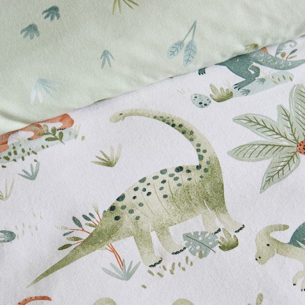 Kremowe flanelowe prześcieradło dziecięce jednoosobowe z gumką 90x190 cm Brushed Sleepy Saurus Dino – Catherine Lansfield-image-1