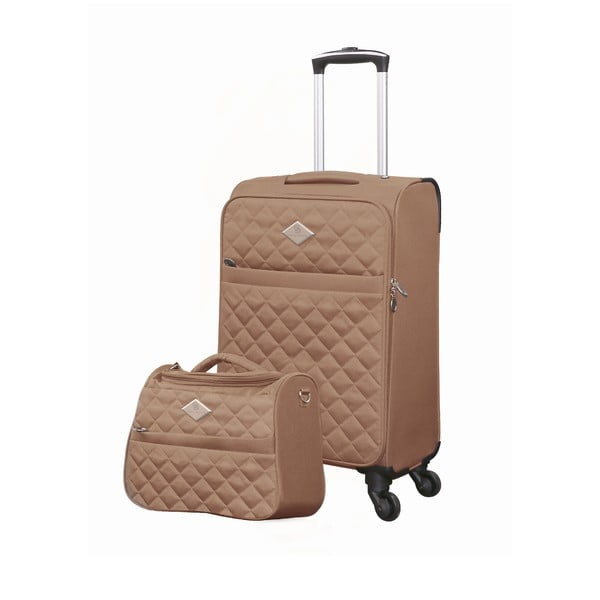Komplet beżowej walizki na kółkach i kuferka podróżnego GERARD PASQUIER Valises Cabine & Unity Case