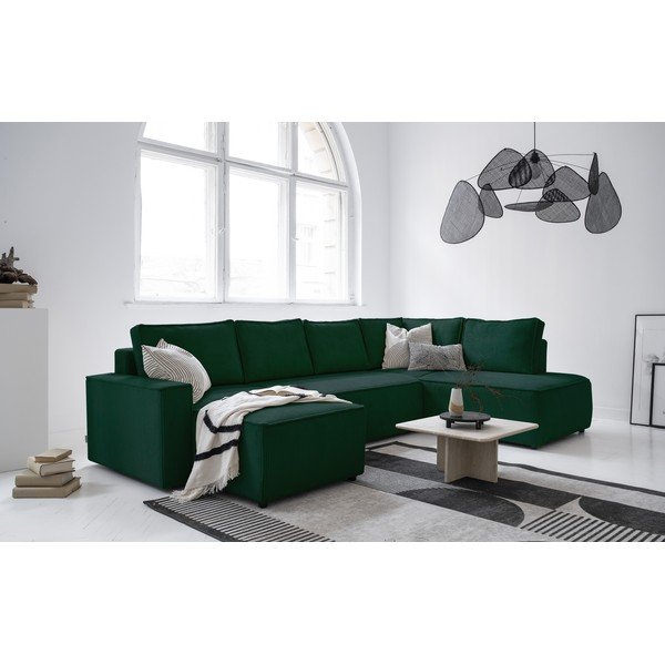 Ciemnozielony sztruksowy rozkładany narożnik (prawostronny/w kształcie litery U) Brave Dave – Miuform-image-2