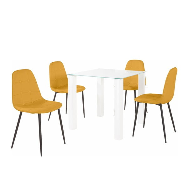 Zestaw stołu i 4 žlutých krzeseł Støraa Dante, dł. stołu 80 cm