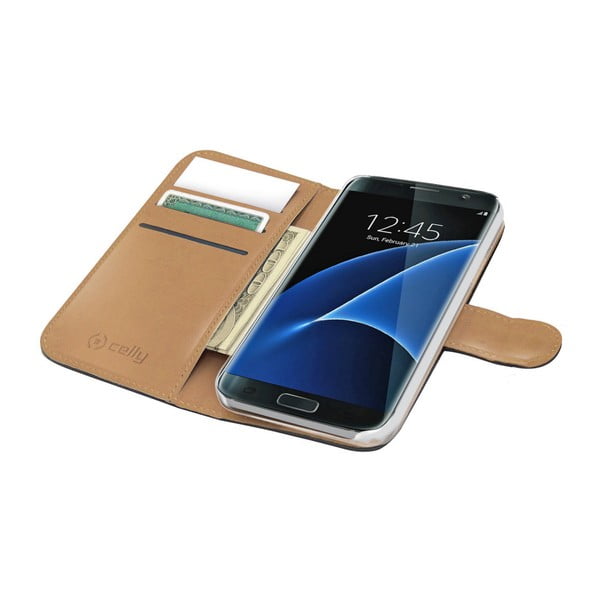Czarna  obudowa - portmonetka na karty Celly Wally
  na Samsung Galaxy S7 Edge