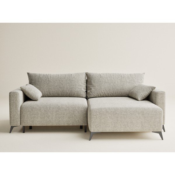 Beżowy rozkładany/ze schowkiem narożnik z tkaniny szenilowej (prawostronny/z szezlongiem) Leon – Maison de Rêve-image-2