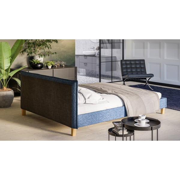 Niebieskie tapicerowane łóżko dwuosobowe ze stelażem 160x200 cm Tina – Ropez-image-3