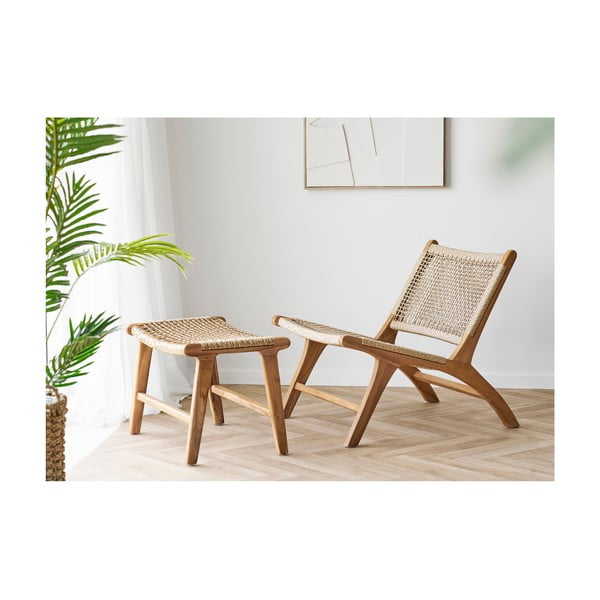 Fotel z podnóżkiem z plecionką w naturalnym kolorze Derby – House Nordic-image-1