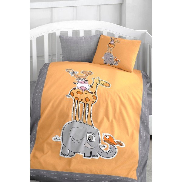 Bawełniana 4-częściowa pościel dziecięca do łóżeczka z prześcieradłem 100x150 cm Orange Animal – Mila Home