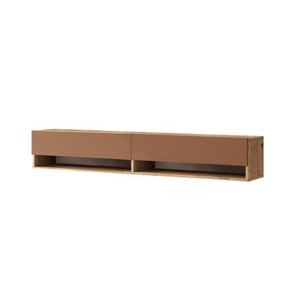Ceglasto-naturalna szafka pod TV w dekorze sosny 180x29x32 cm – Kalune Design