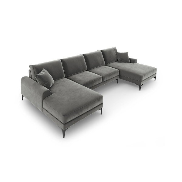 Jasnoszara aksamitna sofa w kształcie "U" Mazzini Sofas Madara-image-4