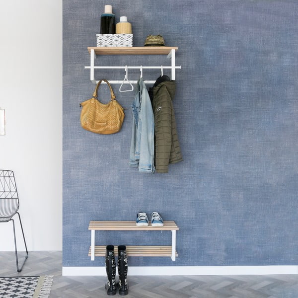 Biały/w naturalnym kolorze metalowy wieszak ścienny z półką 76 cm Marco – Spinder Design-image-1