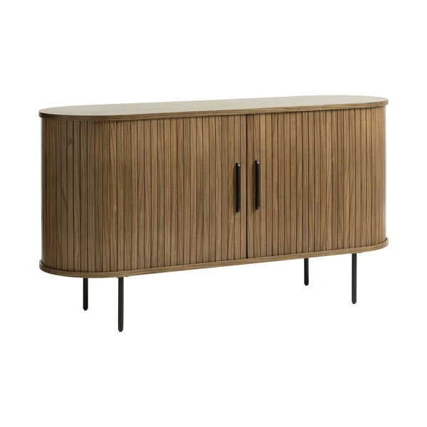 Brązowa niska komoda w dekorze dębu z drzwiami przesuwnymi 140x76 cm Nola – Unique Furniture-image-2