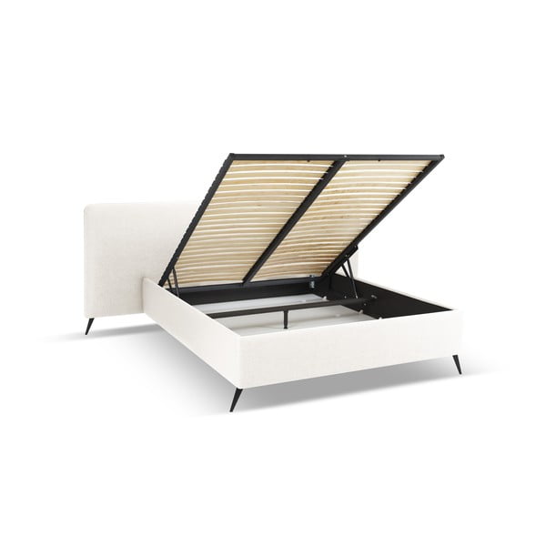 Kremowe tapicerowane łóżko dwuosobowe ze schowkiem i stelażem 160x200 cm Walter – Milo Casa-image-2