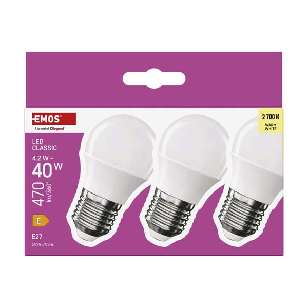 Żarówki LED z ciepłym światłem z gwintem E27 zestaw 3 szt., 4 W – EMOS-image-1