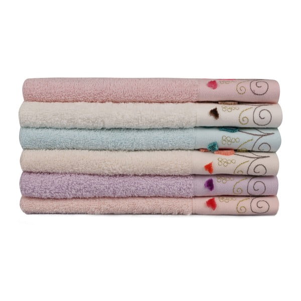 Zestaw 6 kolorowych ręczników z czystej bawełny Hanna, 30x50 cm