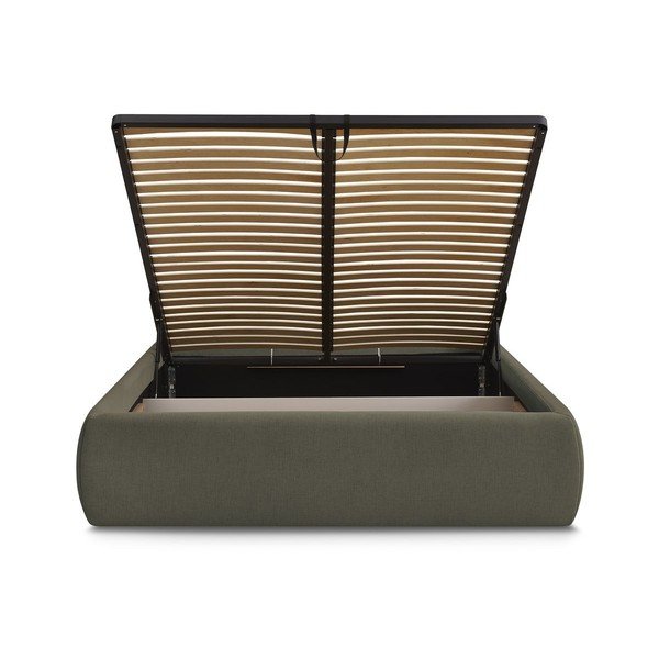 Ciemnozielone tapicerowane łóżko dwuosobowe bez zagłówka ze schowkiem i stelażem 160x200 cm Inera – Bobochic Paris-image-4