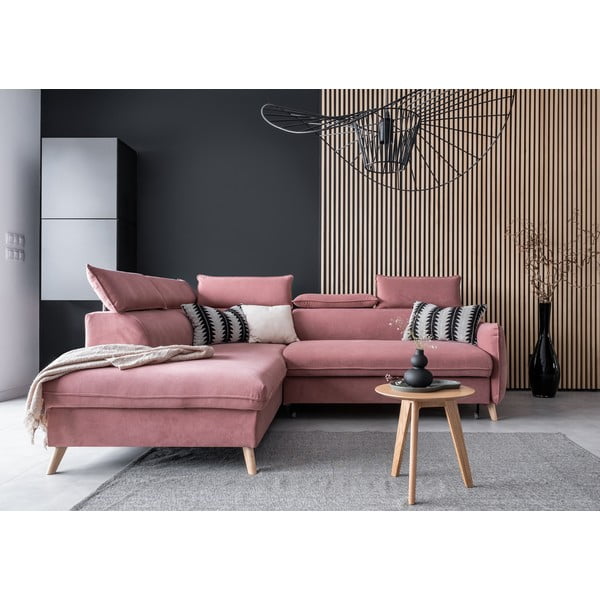 Jasnoróżowy aksamitny rozkładany narożnik (lewostronny) Sweet Harmony – Miuform-image-1