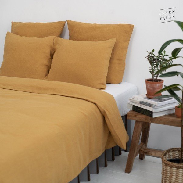 Żółta poszwa na kołdrę jednoosobowa z włókna konopnego 140x200 cm – Linen Tales-image-1