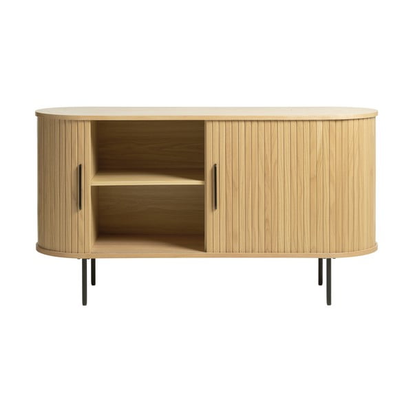 Niska komoda w dekorze dębu z drzwiami przesuwnymi 140x76 cm Nola – Unique Furniture-image-4