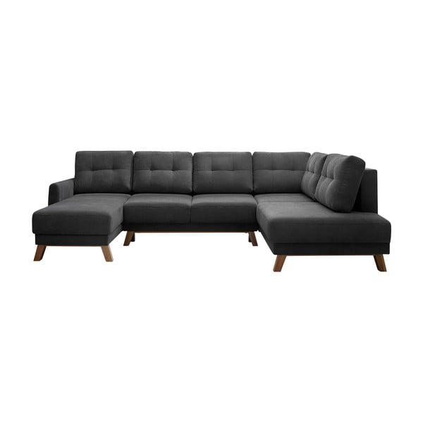Ciemnoszara sofa rozkładana w kształcie U Bobochic Paris Balio, lewostronna