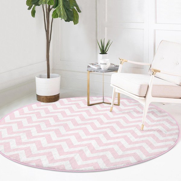Jasnoróżowy okrągły dywan odpowiedni do prania i robotów sprzątających ø 120 cm Comfort – Mila Home-image-2