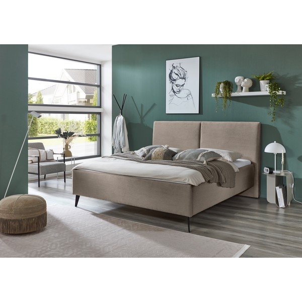 Szarobrązowe tapicerowane łóżko dwuosobowe ze schowkiem ze stelażem 180x200 cm Lando – Meise Möbel-image-1