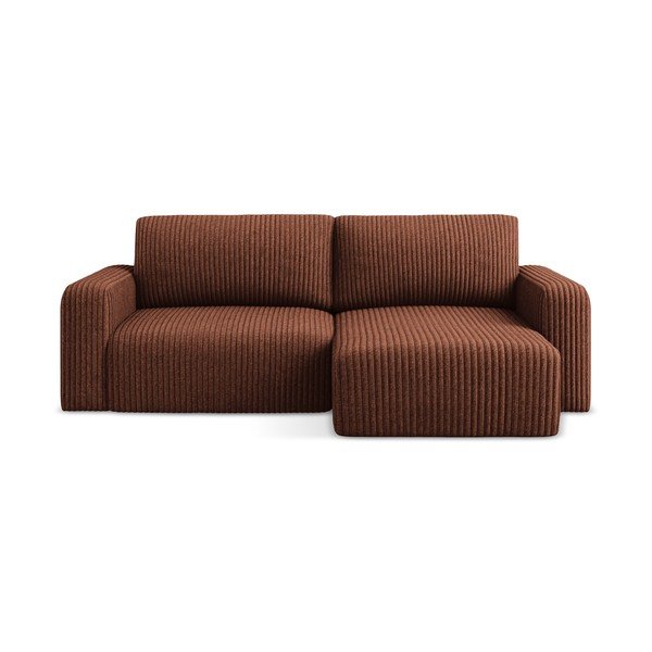 Sztruksowy rozkładany/ze schowkiem narożnik (prawostronny/z szezlongiem) w kolorze terakoty Kona – Makamii