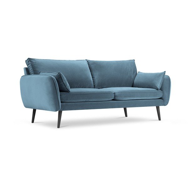 Jasnoniebieska aksamitna sofa z czarnymi nogami Kooko Home Lento, 198 cm-image-2