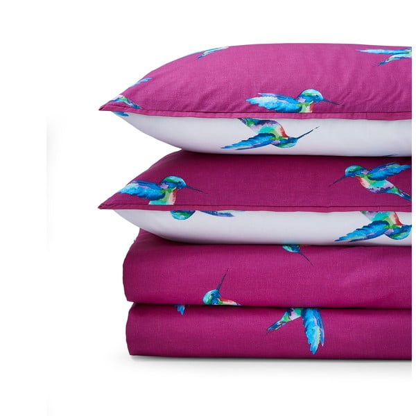 Biało-fioletowa bawełniana pościel dwuosobowa 230x220 cm Hummingbird – Their Nibs