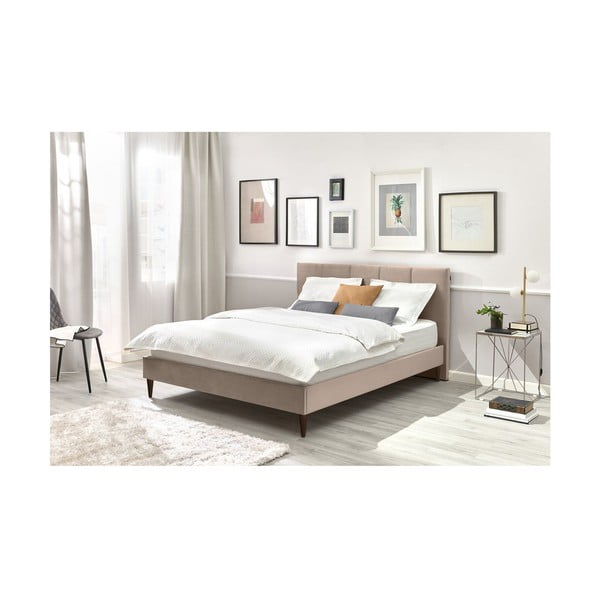 Beżowe tapicerowane łóżko dwuosobowe ze stelażem 160x200 cm Vivara – Bobochic Paris-image-4