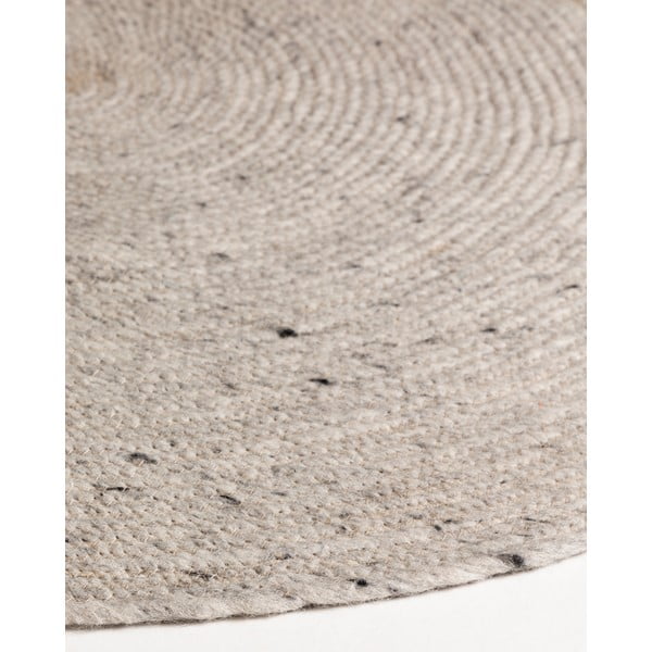 Jasnoszaro-kremowy wełniany okrągły dywan tkany ręcznie ø 200 cm Takashi – Kave Home-image-2