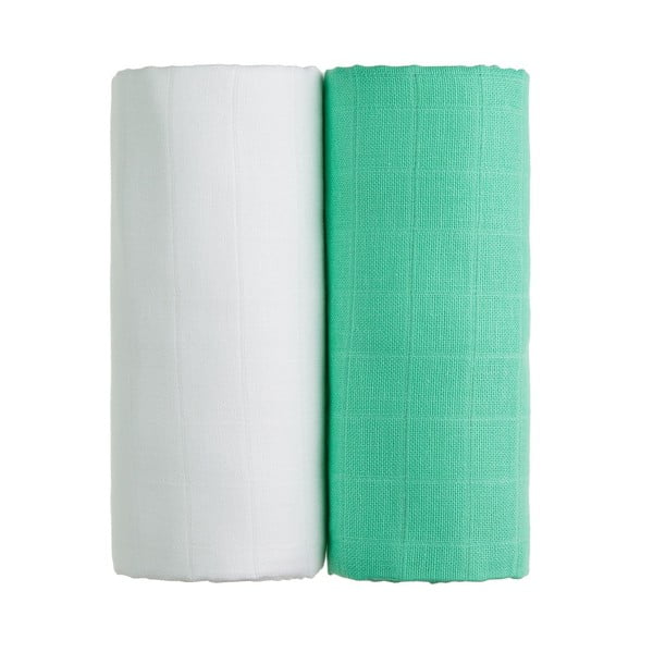 Zestaw 2 bawełnianych ręczników w białym i zielonym kolorze T-TOMI Tetra, 90x100 cm